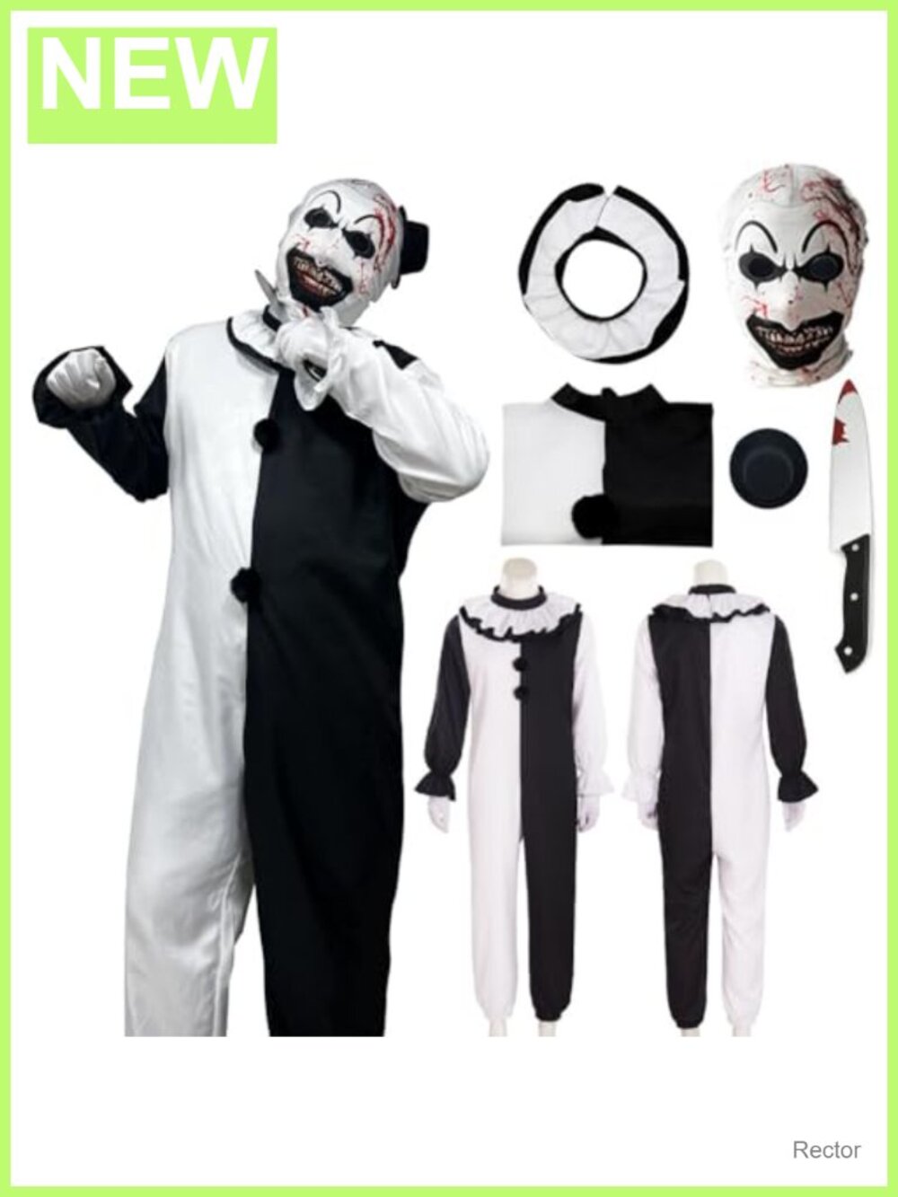 Men's Art the Clown Costume Cosplay Onesie Collar Gloves Mask Halloween